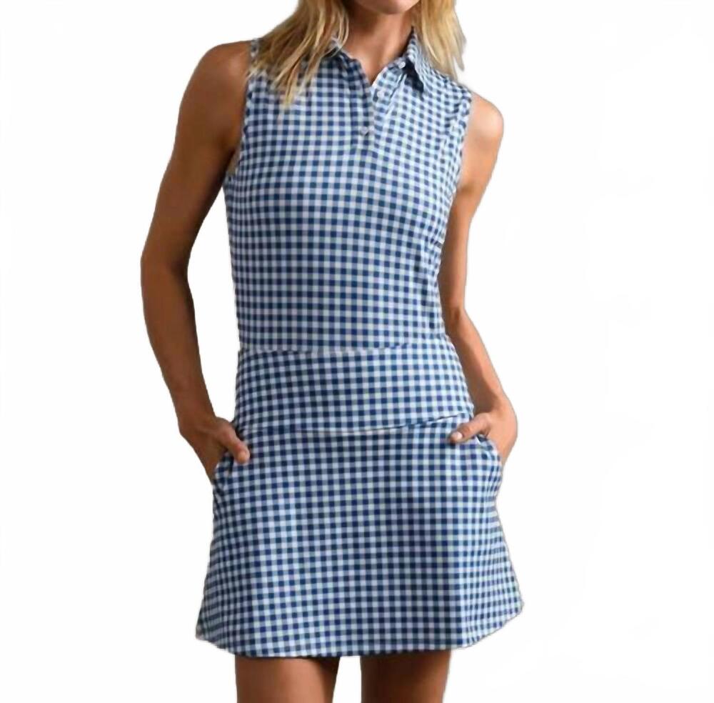 NEW RHONE course to court sleeveless polo in navy multi plaid